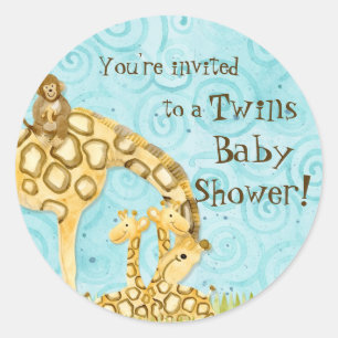 Jungle Babies, Twins Baby Shower Stickers - Blue