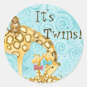 Jungle Babies, Twins Boy Girl Baby Stickers - Blue