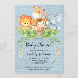 Jungle Baby Animals Boys Baby Shower Invitation