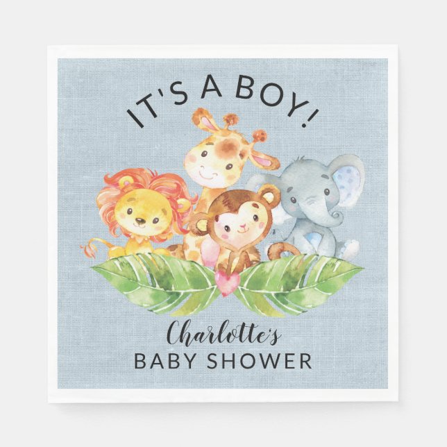 Jungle Baby Animals Boys Baby Shower Napkin (Front)
