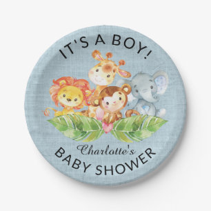 Jungle Baby Animals Boys Shower 7" Plate