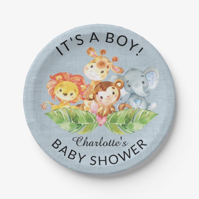 Jungle Baby Animals Boys Shower 7" Plate (Front)