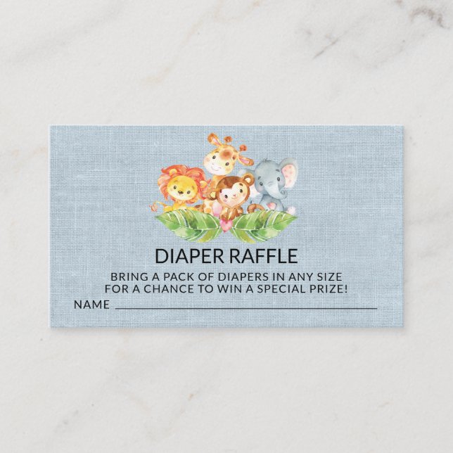 Jungle Baby Animals Shower Diaper Raffle Ticket Enclosure Card (Front)