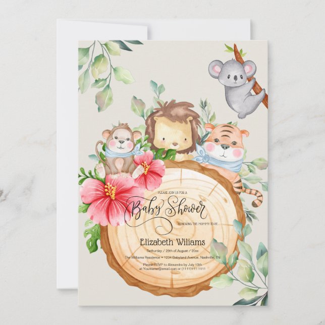 Jungle Baby  Animals Shower Greenery Safari  Invitation (Front)