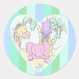 Jungle Baby Heart Blessings- boy Large Classic Round Sticker