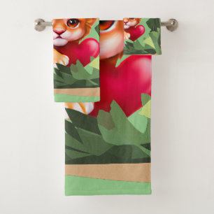 Jungle Baby Lion with a Red Heart Bath Towel Set