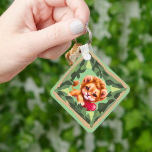 Jungle Baby Lion with a Red Heart Key Ring