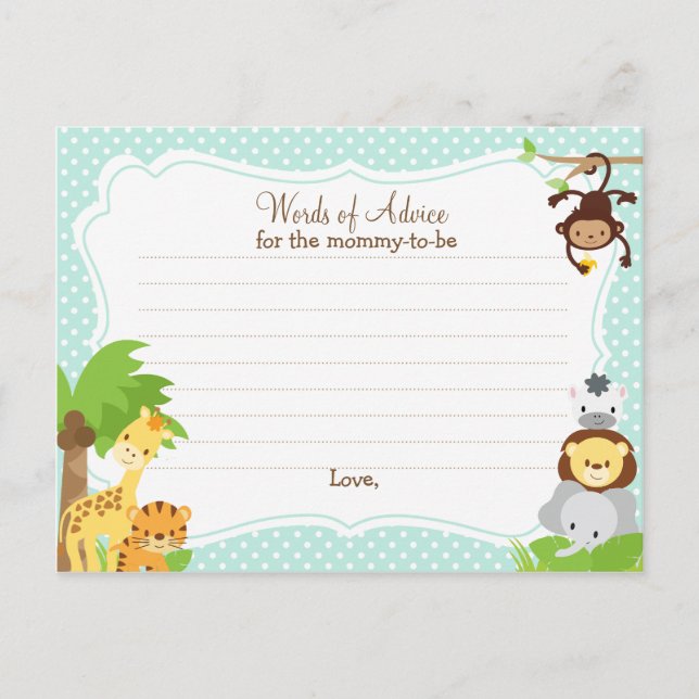 Jungle Baby Shower Advice card for the mum to be (Front)