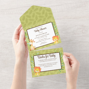 Jungle Baby Shower and Books All In One Invitation