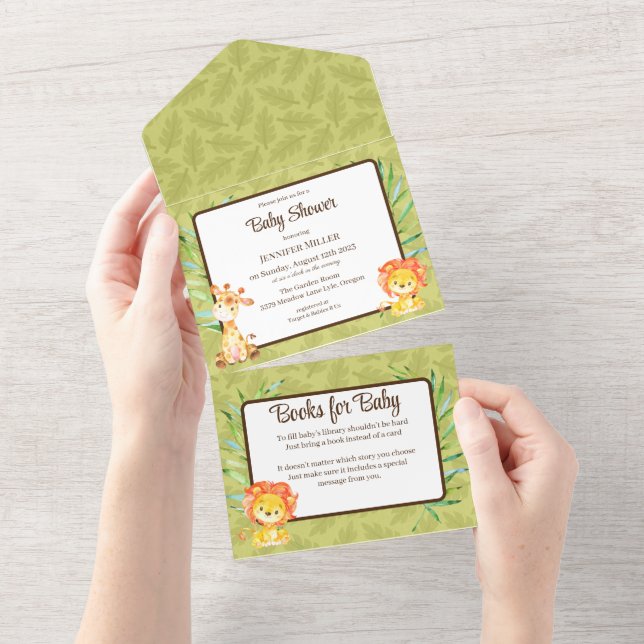 Jungle Baby Shower and Books All In One Invitation (Tearaway)