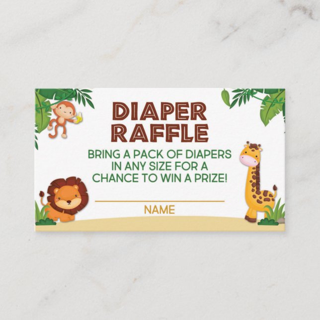Jungle Baby Shower Diaper Raffle Card (Front)