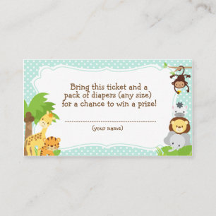 Jungle Baby Shower Diaper Raffle ticket blue Enclosure Card