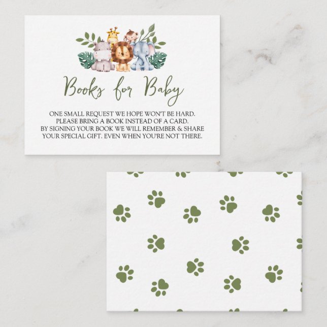 Jungle Baby Shower Elephant Books for Baby Enclosure Card (Front/Back)
