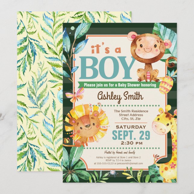 Jungle Baby Shower Invitation Boy (Front/Back)