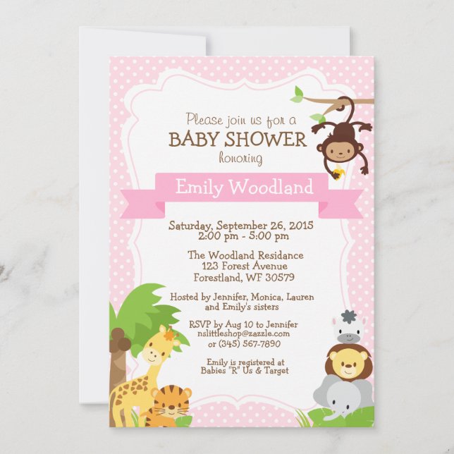 Jungle Baby Shower invitation pink (Front)