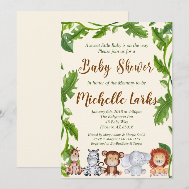 Jungle Baby Shower Invitation, Safari Invitation (Front/Back)