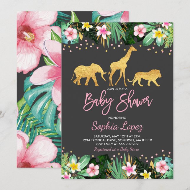 Jungle Baby Shower Invitation Tropical Baby Shower (Front/Back)
