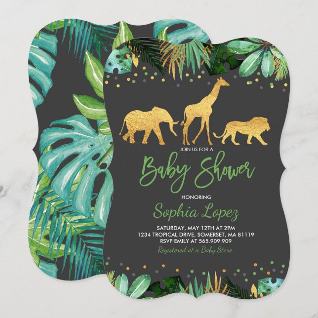Jungle Baby Shower Invitation Tropical Baby Shower (Front/Back)