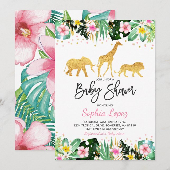 Jungle Baby Shower Invitation Tropical Baby Shower (Front/Back)