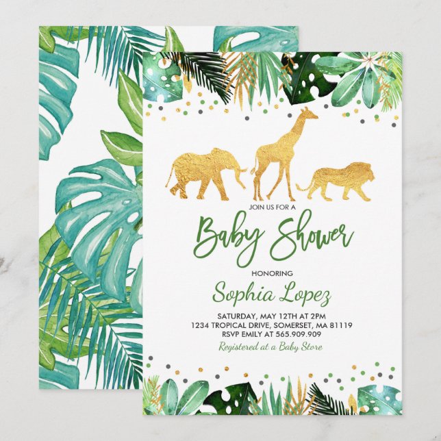 Jungle Baby Shower Invitation Tropical Baby Shower (Front/Back)