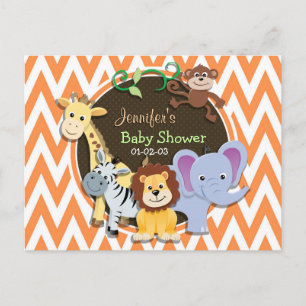 Jungle Baby Shower; Orange and White Chevron Invitation Postcard