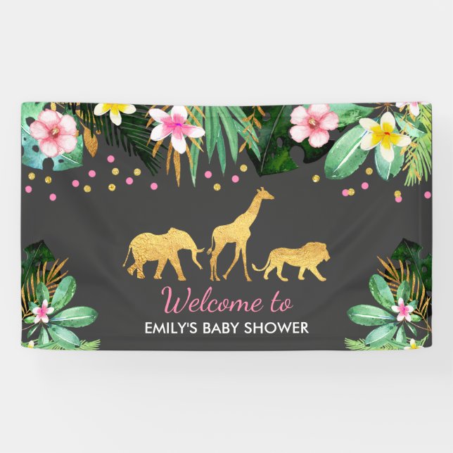 Jungle Baby Shower Party Banner Tropical Shower (Horizontal)