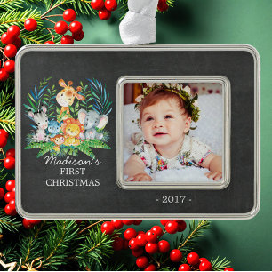Jungle Baby's 1st Christmas Photo Ornament