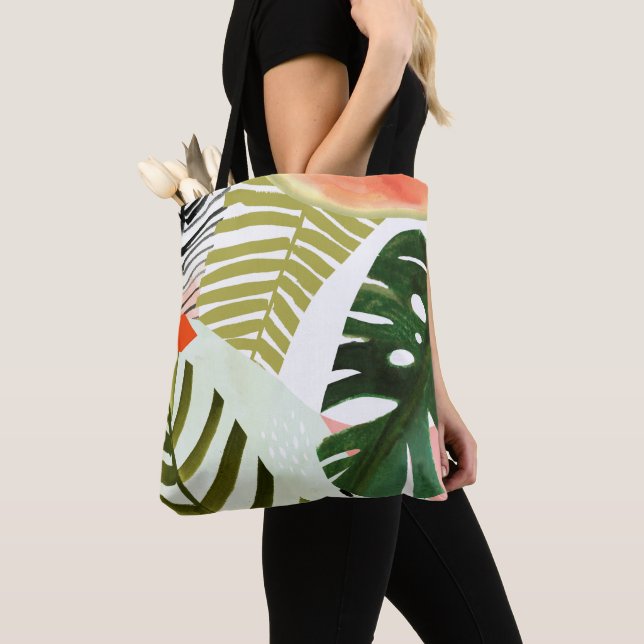 Jungle Beat Tropical Greenery Tote Bag (Close Up)