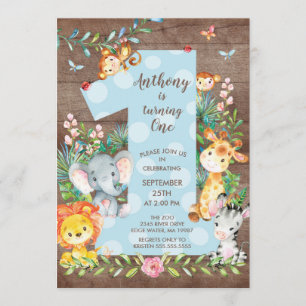 Jungle Big One Boys Birthday Invitation