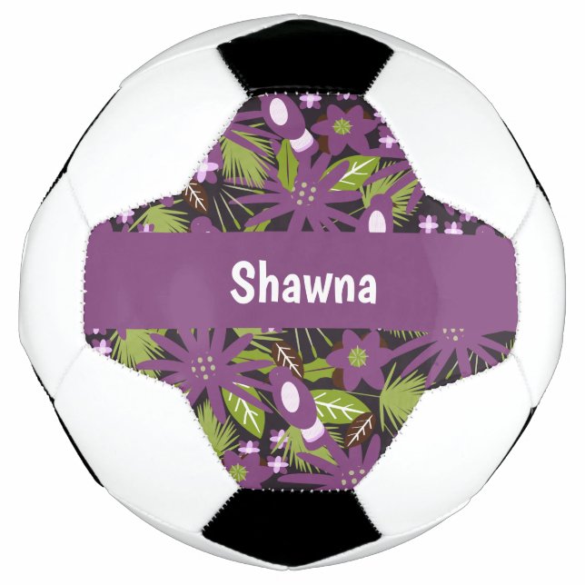 Jungle Bird Pattern Purple Greenery Soccer Ball (Front)