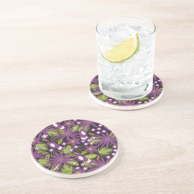 Jungle Bird Pattern Purple Greenery  Tropical  Coaster (Side)