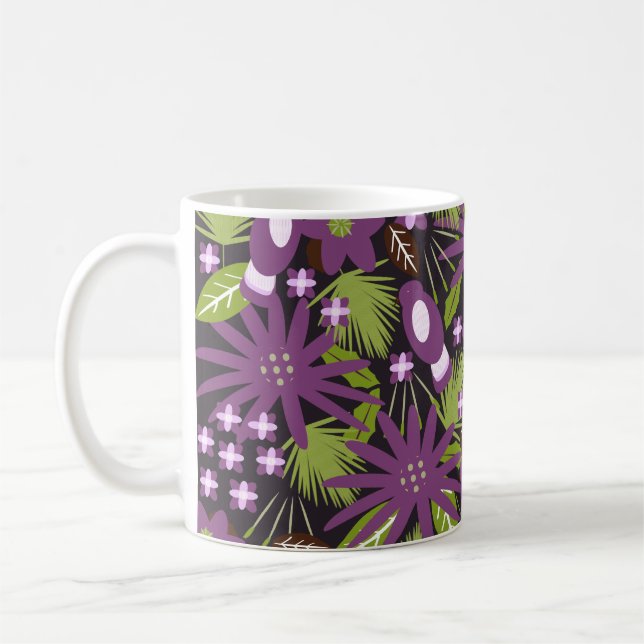 Jungle Bird Pattern Purple Greenery  Tropical   Coffee Mug (Left)
