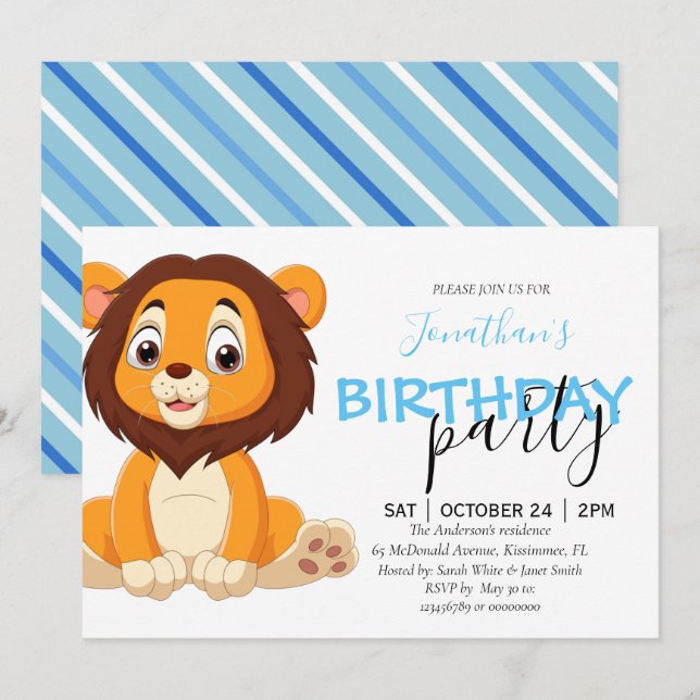 Jungle Birthday Boy LION Invitation (Front/Back)