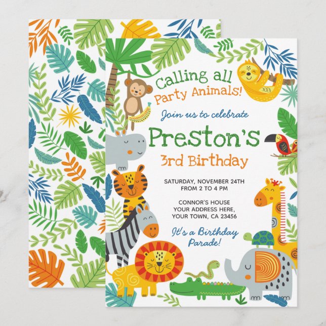 Jungle Birthday Invitation (Front/Back)