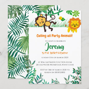 Jungle Birthday Party Invitation Lion for Boys