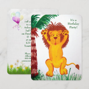 jungle Birthday Party with happy lion Invitation