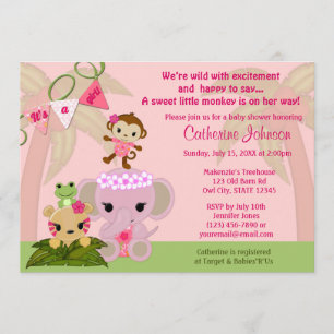 Jungle Blossom Tails Baby Shower Invitations GIRL