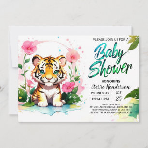 Jungle Blossoms Tiger Baby Shower Invitation
