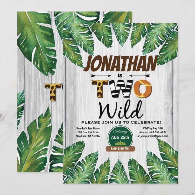 Jungle boy 2nd birthday party invitation. Safari Invitation (Front/Back)