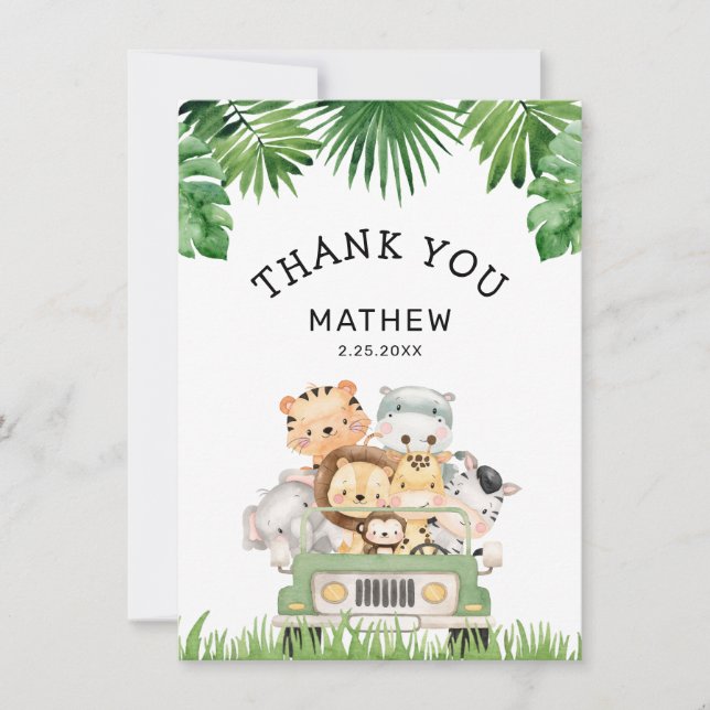 Jungle Boy Baby Shower Flat Thank You Card (Front)