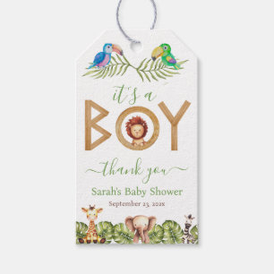 Jungle Boy Baby Shower Safari Animals Wood Parrots Gift Tags