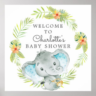 Jungle Boy Elephant Baby Shower Welcome Poster