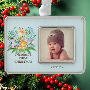 Jungle Boys Baby's 1st Christmas Photo Ornament