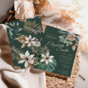 Jungle Bridal Shower   Tropical Green Gold Design Invitation