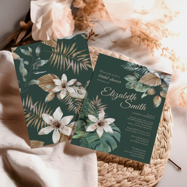 Jungle Bridal Shower | Tropical Green Gold Design Invitation (Creator Uploaded)