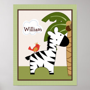 Jungle Buddy Zebra Personalised Art Poster
