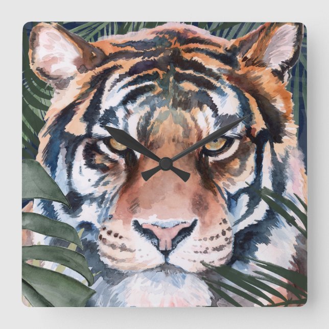 Jungle Cat - Tiger Square Wall Clock (Front)