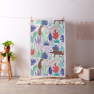 Jungle cats with flowers and leaves pattern fabric