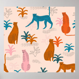 Jungle Cheetah: Funky Tropical Pattern. Poster