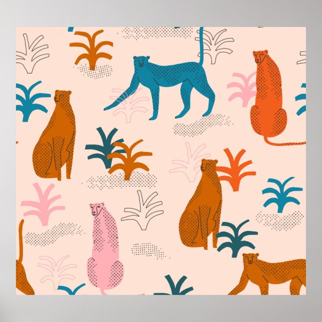 Jungle Cheetah: Funky Tropical Pattern. Poster (Front)
